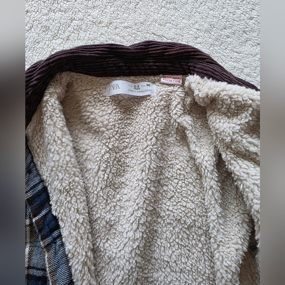 Toddler Boy ZARA winter FLEECE OVERSHIRT jacket with shearling lining size 2t/3t - Picture 4 of 6
